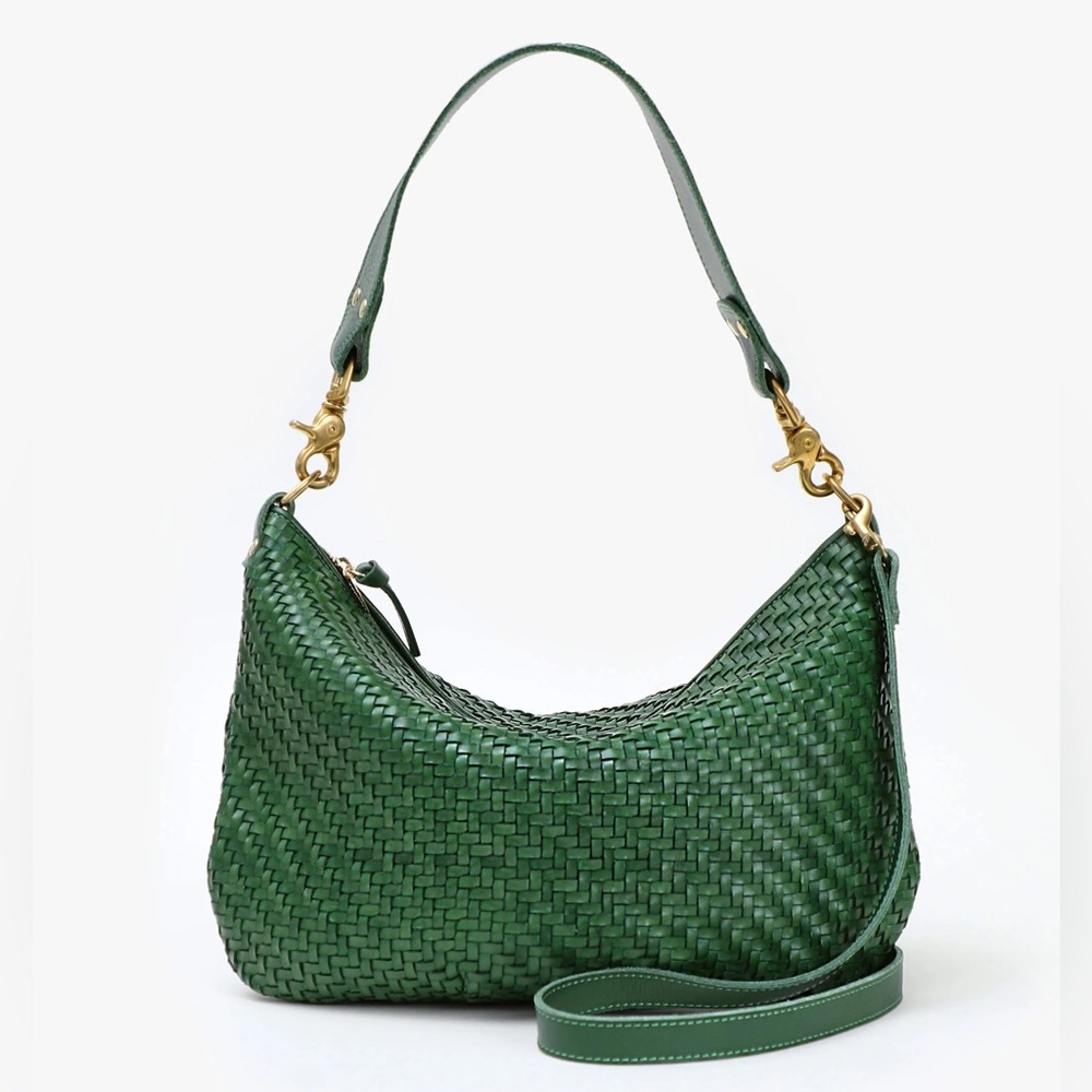 Clare V Moyen Messenger in Evergreen Woven Zig Zag